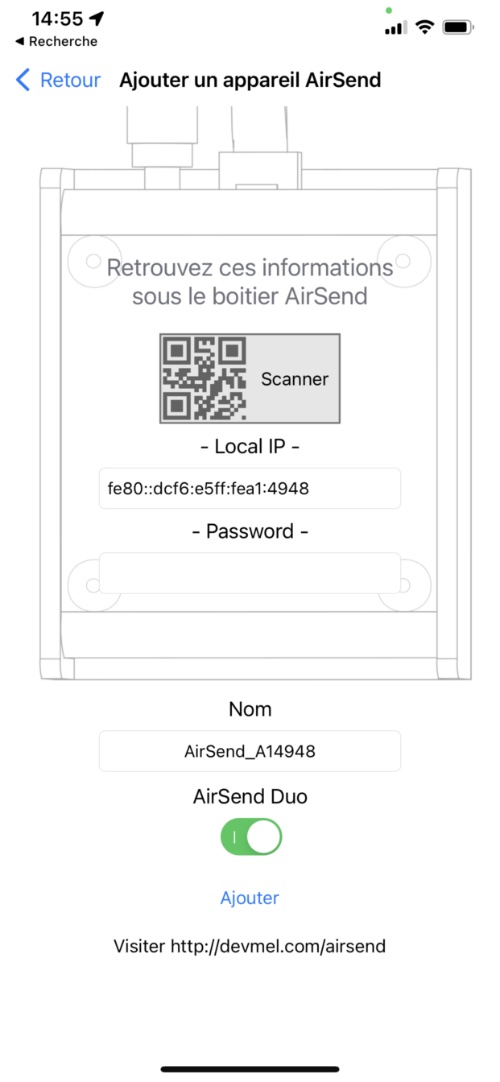 Association de la passerelle / émetteur / télécommande 433 MHz et 868 MHz Devmel AirSend avec l'application smartphone iOS (iPhone / iPad) et Android