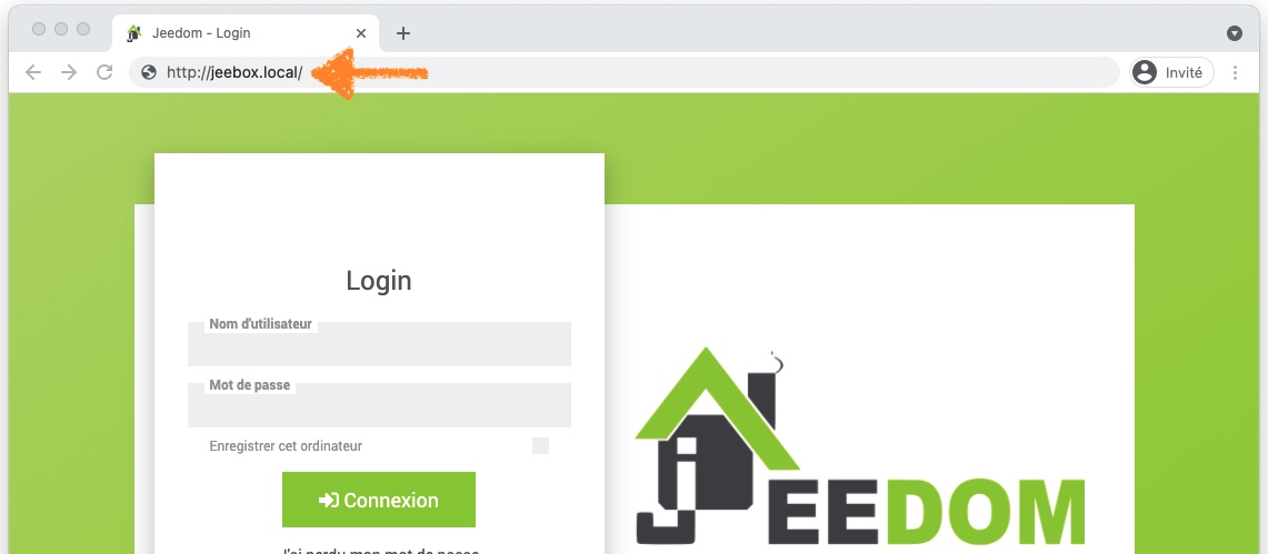 Connexion à l'interface Web de Jeedom sur une JeeBox