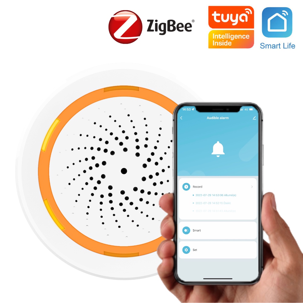Carillon / sirène zigbee alimenté par piles ou en USB, compatible Tuya Smart Life et Lidl Home