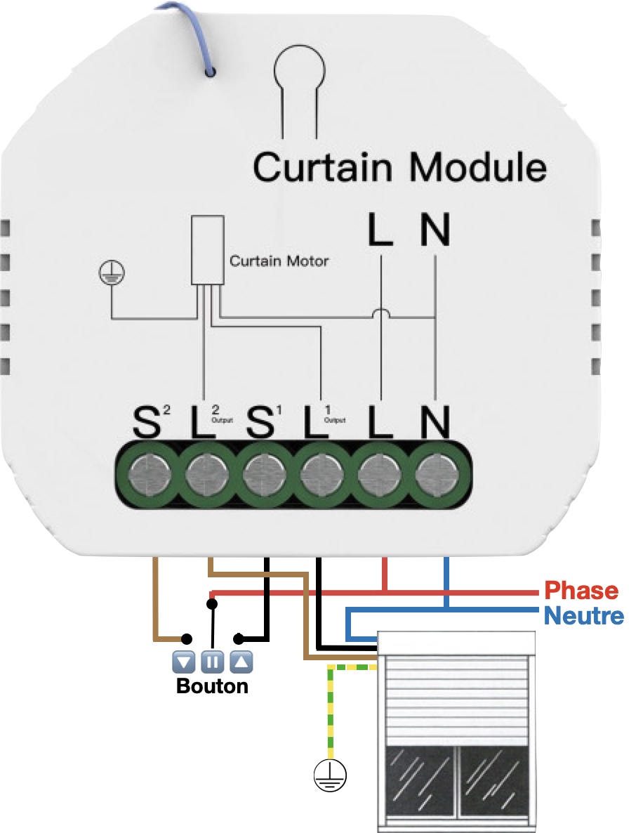 Câblage du micromodule WiFi pour volet roulant Tuya-MMVR (MS108)