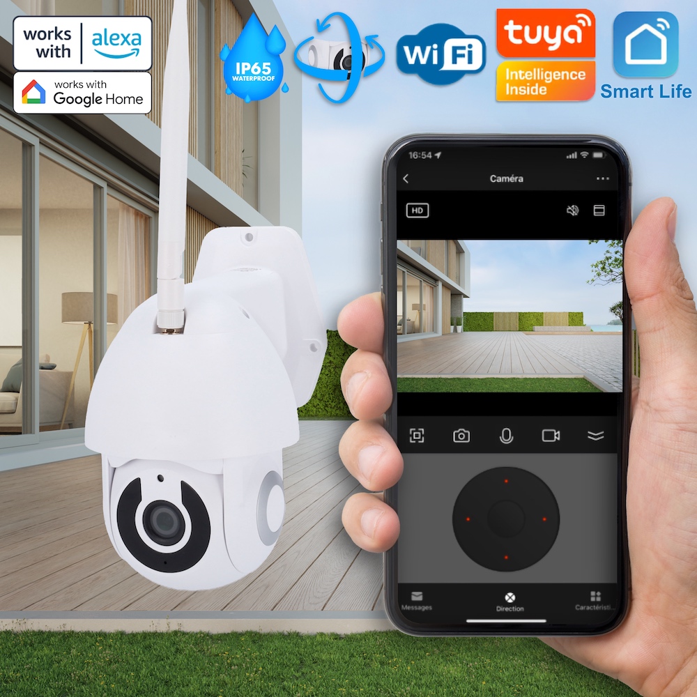 Caméra IP WiFi extérieure motorisée 3MP compatible tuya Smart Life