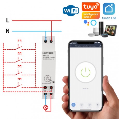 Télérupteur / contacteur WiFi DIN 16A compatible Tuya Smart Life, Google Home, Amazon Alexa