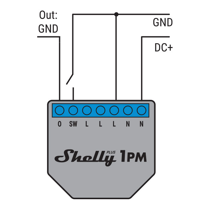 Câblage du Shelly Plus 1PM en 24-30 VDC