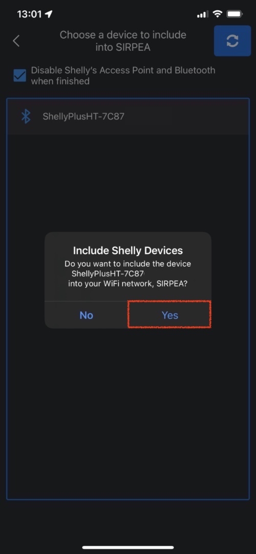 Détection en Bluetooth du thermomètre hygromètre Shelly Plus H&T