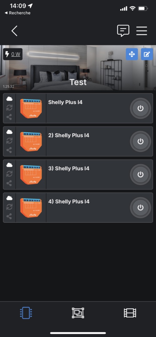 Widgets de l'application smartphone du Shelly Plus i4