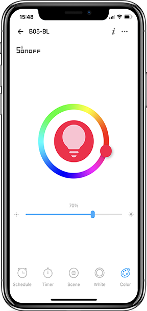 Application smartphone eWelink de l'ampoule connectée WiFi LED couleur Sonoff B05-BL-A60