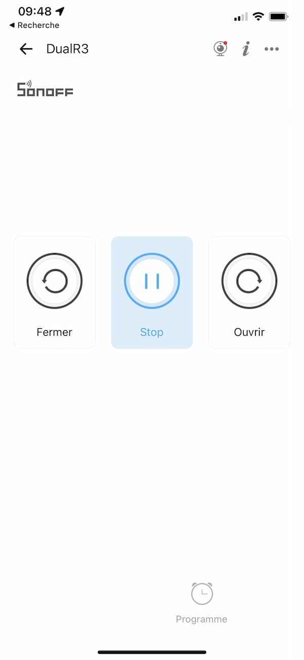 Application smartphone eWelink (iOS et Android) pour Sonoff dualR3 en mode moteur de volet roulant