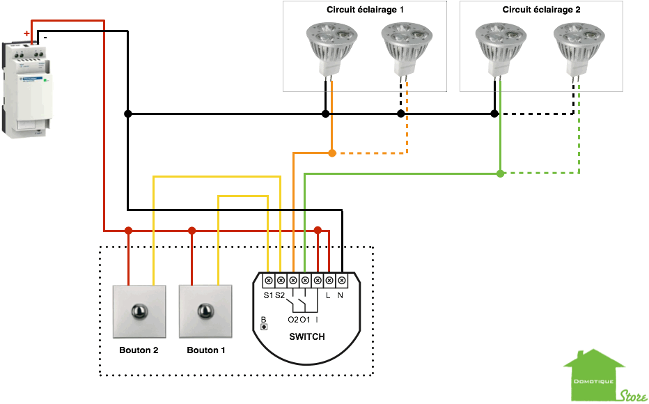 Domotiser eclairage fibaro FGS-222 cas avec neutre cas particulier tbt 24/60VDC