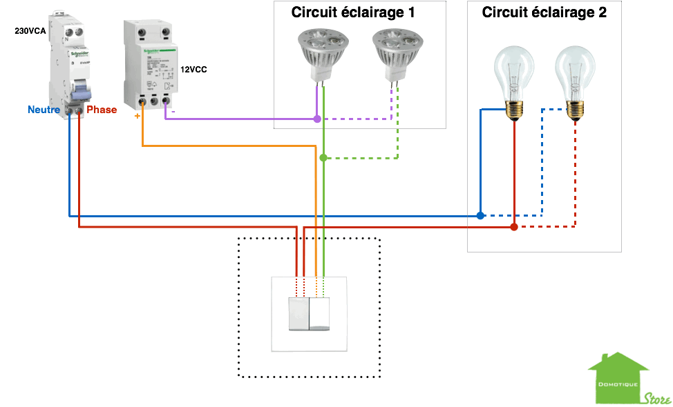domotiser son eclairage avec un bouton double FGS212 deux circuit a puissance separee situation initial