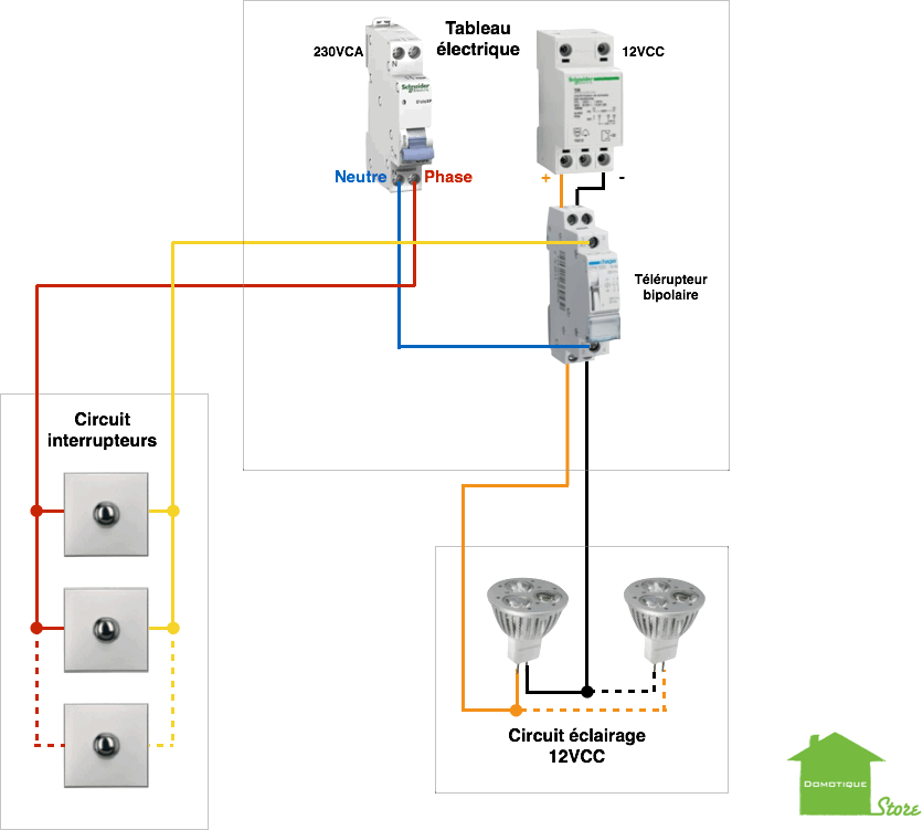 domotiser son éclairage telerupteur FGS212 circuit puissance separee elevee situation initial