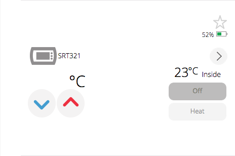 Voici comment apparaît le thermostat SRT321 sur Vera UI7 après inclusion et réveil